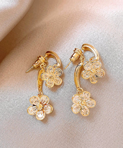 Pendientes colgantes florales de aleación de cobre y oro para mujer 