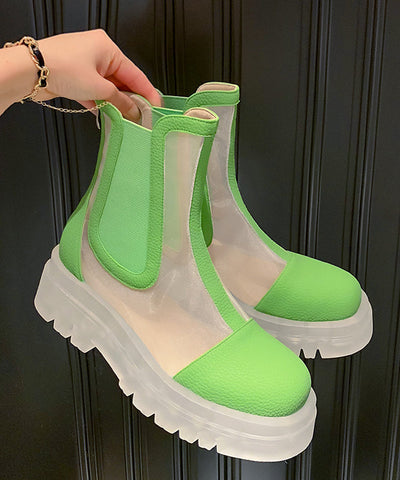 Grüne modische, atmungsaktive Plateaustiefel mit Tüllspleiß 