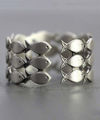 Boutique Gelb Sterling Silber Kleine Fische Ringe 