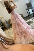 Prinzessinnen-Abendkleid in A-Linie, schulterfrei, elfenbeinfarben, lang, mit Rüschen