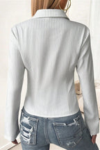 Lapel Buckle Flare Sleeve Long Sleeve Blouse