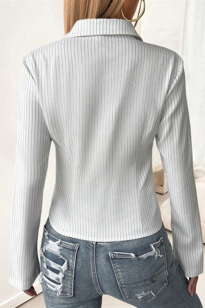 Lapel Buckle Flare Sleeve Long Sleeve Blouse
