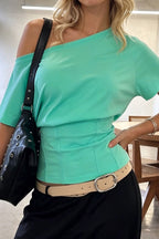 Fresh Mint Asym Slim Waist Blouse