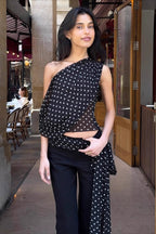 Polka Dot Mesh Asymmetrical Halter Tank Top