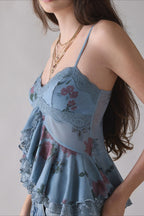 Retro Lace Mesh Splice Floral Cami Top