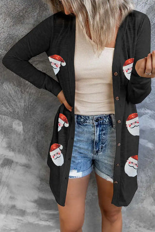 glittering black sequined santa claus cardigan