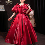 Blumenmädchenkleid, Kinder, Prinzessin, Kommunion, rote Schleife, Perlen, flauschiges Kleid 
