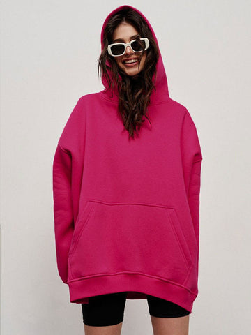 Sudadera con capucha de terciopelo de color liso con bolsillos sueltos y mangas largas 