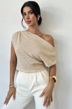 One Shoulder Striped Knit T-shirt