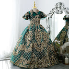 Mädchen Festkleid Kinder Vintage Wunderschönes grünes goldenes Pailletten-Party-Prinzessinnen-Kommunionskleid 