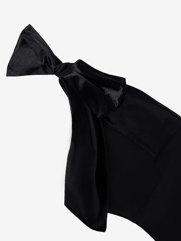 Schwarzes Partykleid mit One-Shoulder-Schleife, asymmetrisch, elegantes Maxikleid 