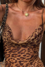 Sexy Sheer Cowl Neck Leopard Cami Maxi Dress
