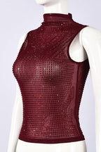 Rhinestone Sheer Mesh Slim Tank Top