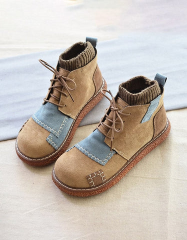 Handgemachte Retro-Winterstiefeletten mit Khaki-Nähten 