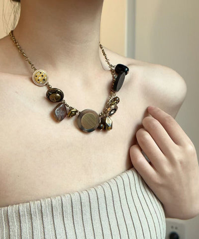 Collar vintage con borlas de piedra de ojo de tigre de cobre y oro 
