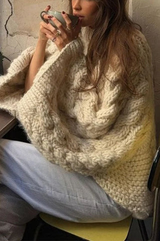 Round Neck Oversized Cable Knit Sweater