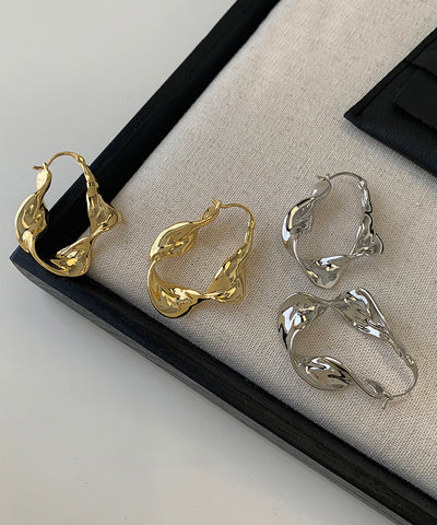 Original Gold Metal Overgild Asymmetrical Hoop Earrings
