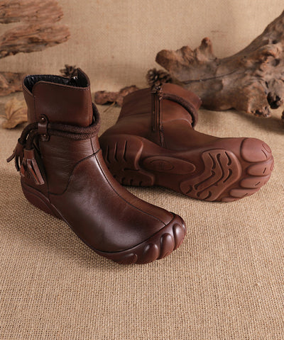 Schwarze, bequeme Retro-Stiefel aus Rindsleder mit Quastenspleiß 