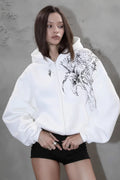 Floral Print Fleece Zip Up Hoodie