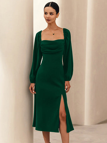 Sexy Slit Dress Square Neck Lace-up Backless Birthday Party Prom Midi Dresses