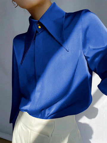 Long Sleeves Loose Buttoned Lapel Blouses&Shirts Tops