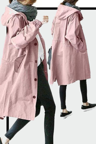 British Style Solid Pocket Buttons Hooded Collar Outerwear