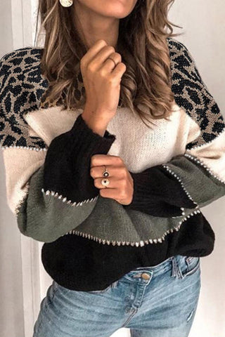 Suéteres de cuello redondo con patchwork a rayas de moda urbana 