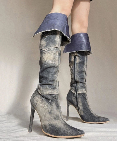 Botas altas hasta la rodilla de mezclilla puntiagudas de estilo americano para chica picante 