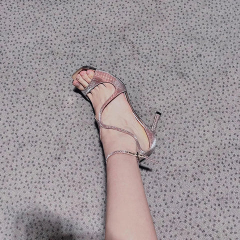 Sandalias de tacón alto con punta cuadrada y tacón alto de 8 cm para mujer, estilo francés, color rosa, para banquete de verano 