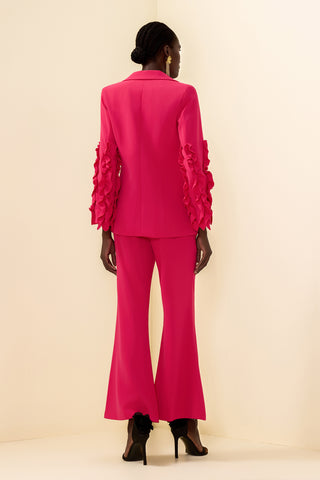 Solid Frill Long Sleeeve Blazer & High Waist Pants Set