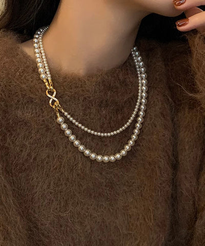 Simple Silk Sterling Silver Round Pearl Sweater Gratuated Bead Necklace