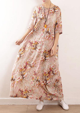 Chic Pink Print Oriental Summer Maxi Dress