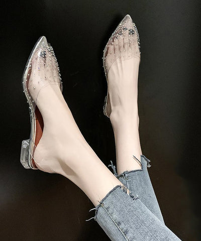 Sandalias transparentes con empalme de circonitas plateadas, las mejores para caminar 