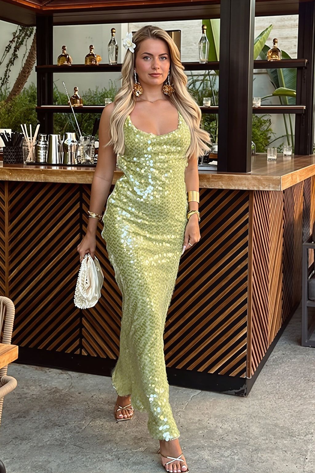 Sequin Backless Bodycon Cami Maxi Dress