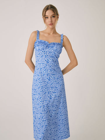 Vestido midi bohemio de vacaciones con estampado floral de tirantes 