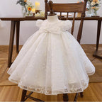 Vestido de comunión con lazo y mangas abullonadas estampado para niña de las flores 