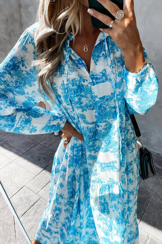 Vestido largo de manga larga con cuello en V y estampado floral 