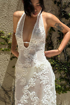 Jacquard Strapless Halter Maxi Dress