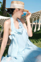 Halter Elegant Slim 3D Floral Maxi Dress