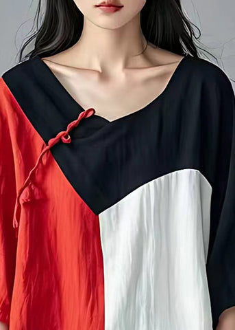 Neu Schwarzes asymmetrisches Patchwork-Baumwolltop mit Armbandärmeln 