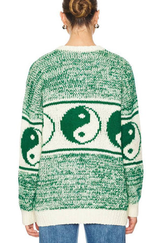 Opposites Attract Knit Yin-yangs Print Crewneck Oversized Cardigan