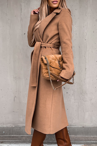 Modische, elegante, solide Patchwork-Oberbekleidung mit Umlegekragen und Gürtel (4 Farben) 