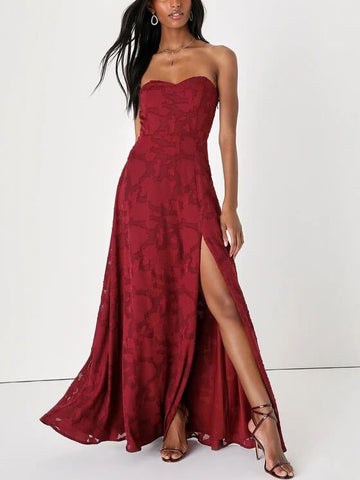 Abendkleid, trägerloses, schmal geschnittenes Maxikleid mit Schlitz 