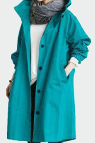 British Style Solid Pocket Buttons Hooded Collar Outerwear