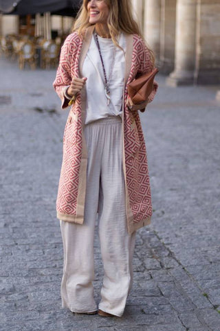 Langer zweifarbiger Kimonomantel