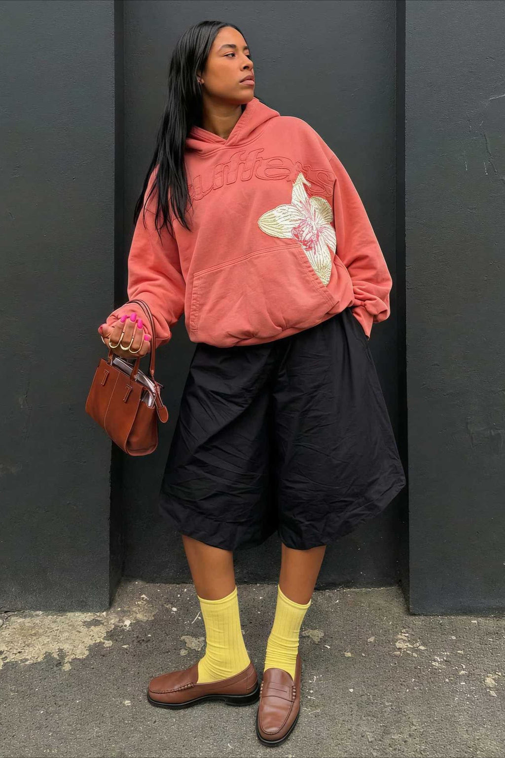 Floral Applique Street Hoodie
