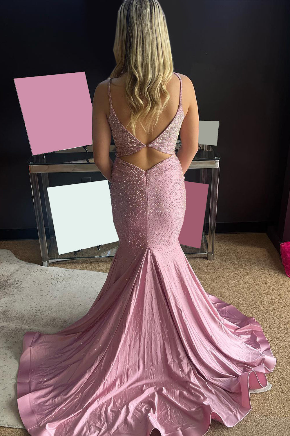 Light Spaghetti Straps Keyhole Long Prom Dress With Beading