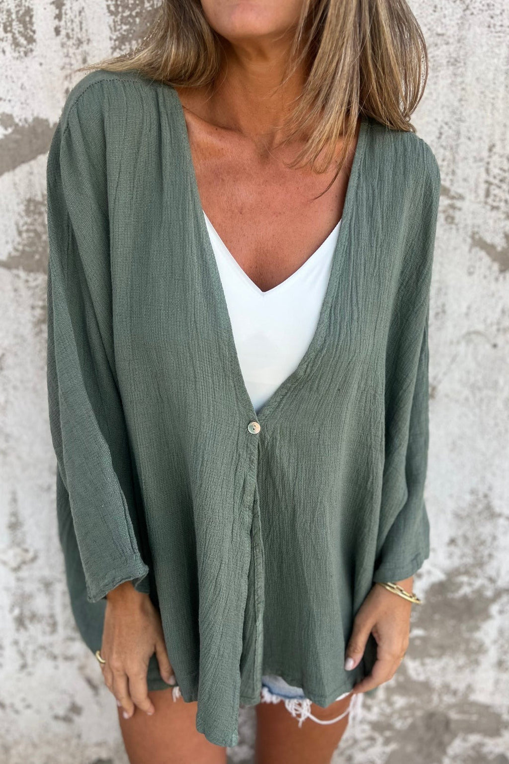 Loose Fit V Neck Long Sleeve Cardigan