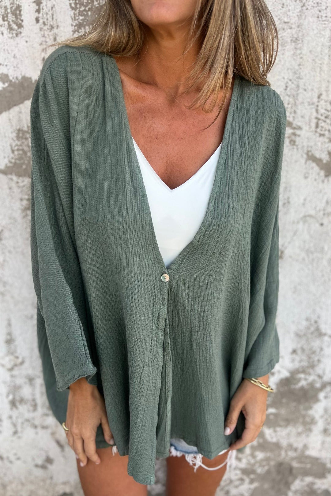 Loose Fit V Neck Long Sleeve Cardigan