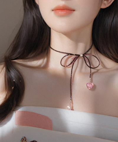 Moderne schwarze Zirkon Perlen Fliege Spitze Perle Liebe Anhänger Halskette 